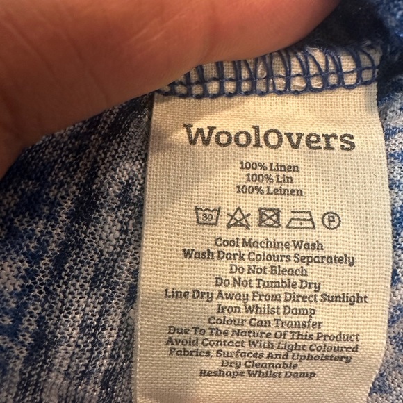 Woolovers Small Blue Stripe 3/4 sleeve 100% Linen Top - Picture 4 of 7